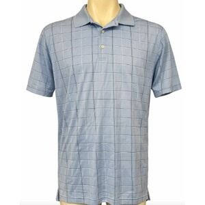 Peter Millar Cotton Golf Polo Shirt Men's L Blue Windowpane Plaid Classic